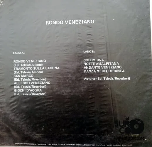 Disco de Vinilo Ed. Televis - Rondo Veneziano Vinyl Record