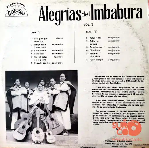 Disco de Vinilo Conjunto Indígena Folklórico Indoamerica - Alegrías Del Imbabura Vol. 3 Vinyl Record