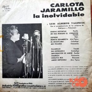 Disco de Vinilo Carlota Jaramillo  - La Inolvidable Vinyl Record