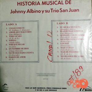 Disco de Vinilo Johnny Albino Y Su Trío San Juan - Historia Musical De Johnny Albino Y Su Trío San Juan Vinyl Record