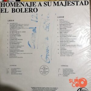 Disco de Vinilo Varios - Homenaje A Su Majestad El Bolero Vinyl Record