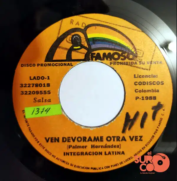 Disco de Vinilo Integración Latina - Ven Devórame Otra Vez / Lluvia (Promocional) Vinyl Record
