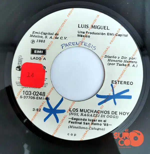 Disco de Vinilo Luis Miguel - Los Muchachos De Hoy / Háblame (Promocional) Vinyl Record