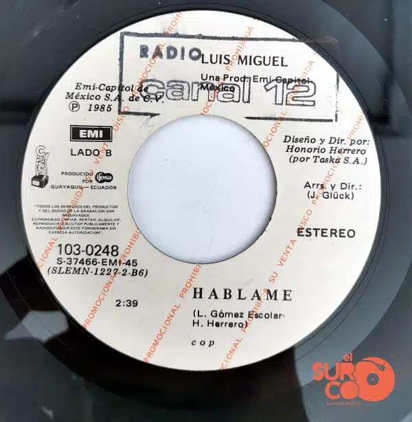 Disco de Vinilo Luis Miguel - Los Muchachos De Hoy / Háblame (Promocional) Vinyl Record
