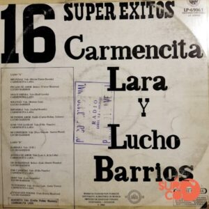 Disco de Vinilo Carmencita Lara - 16 Súper Éxitos De Carmencita Lara Y Lucho Barrios Vinyl Record