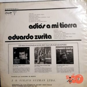 Disco de Vinilo Eduardo Zurita - Adios A Mi Tierra Vinyl Record