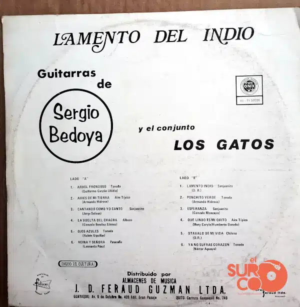 Disco de Vinilo Sergio Bedoya - Lamento Indio Vinyl Record