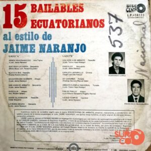 Disco de Vinilo Jaime Naranjo - 15 Bailables Ecuatorianos Vinyl Record