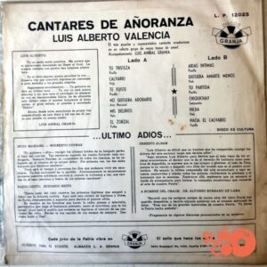 Disco de Vinilo Luis Alberto Valencia - Cantares De Añoranza Vinyl Record