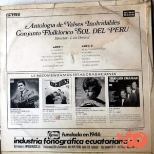 Disco de Vinilo Conjunto Folklórico Sol Del Perú - Antología De Valses Inolvidables Vinyl Record