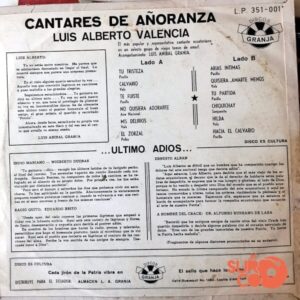 Disco de Vinilo Luis Alberto Valencia - Cantares De Añoranza Vinyl Record