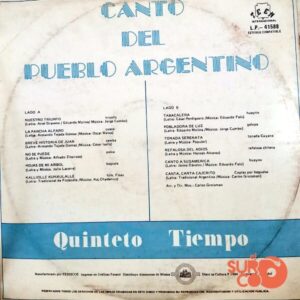 Disco de Vinilo Quinteto Tiempo - Canto Del Pueblo Argentino Vinyl Record