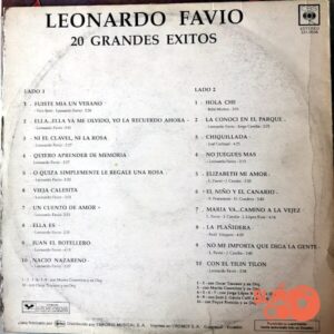 Disco de Vinilo Leonardo Favio - 20 Grandes Éxitos Vinyl Record