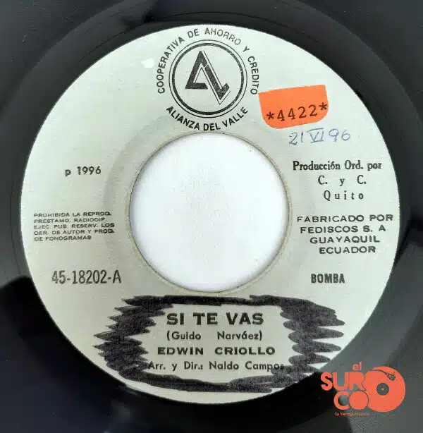 Disco de Vinilo Edwin Criollo - Si Te Vas / Todo Terminó Vinyl Record