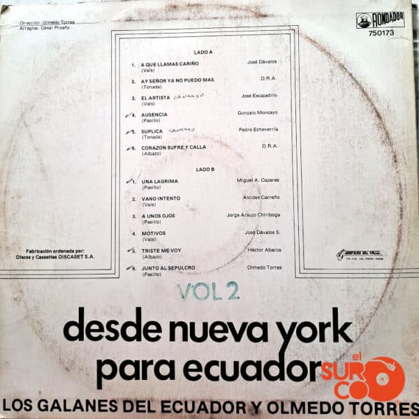 Disco de Vinilo Los Galanes Del Ecuador - Desde Nueva York Para Ecuador Vinyl Record