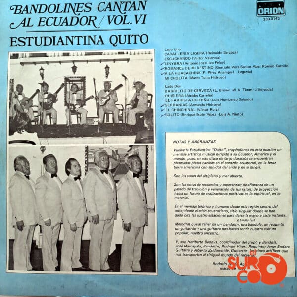 Disco de Vinilo Estudiantina Quito - Bandolines Cantan Al Ecuador Vol. 6 Vinyl Record