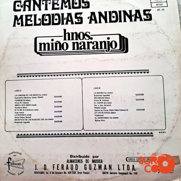 Disco de Vinilo Hermanos Miño Naranjo - Cantemos Melodías Andinas Vinyl Record