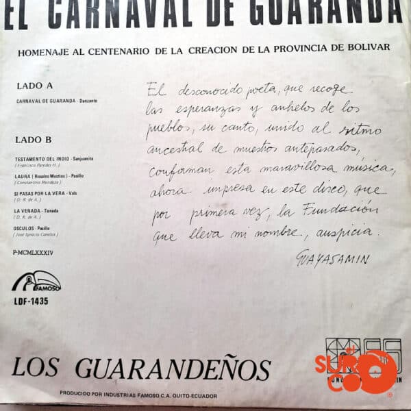 Disco de Vinilo Los Guarandeños - El Carnaval De Guaranda Vinyl Record