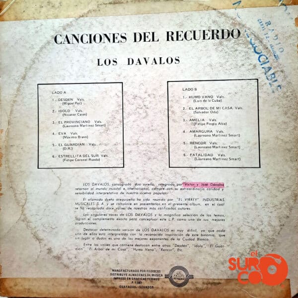 Disco de Vinilo Los Dávalos - Canciones Del Recuerdo Vinyl Record