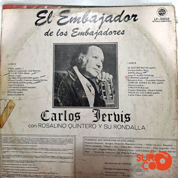 Disco de Vinilo Carlos Jervis - El Embajador De Los Embajadores Vinyl Record