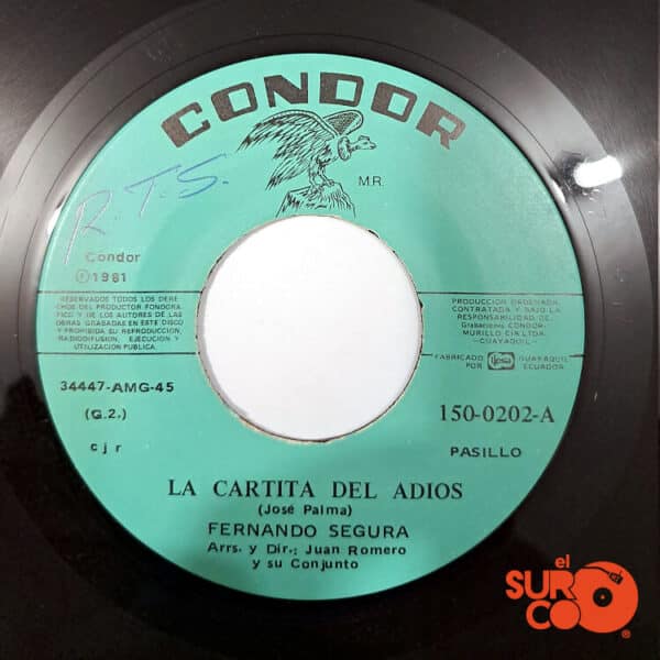 Disco de Vinilo Fernando Segura - La Cartita Del Adios / Lloro Triste Vinyl Record