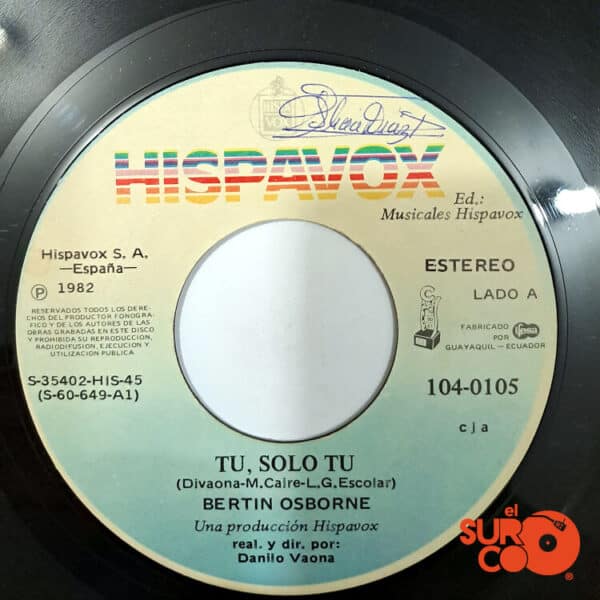 Disco de Vinilo Bertin Osborne - Tu, Solo Tu / Amor Mediterraneo Vinyl Record