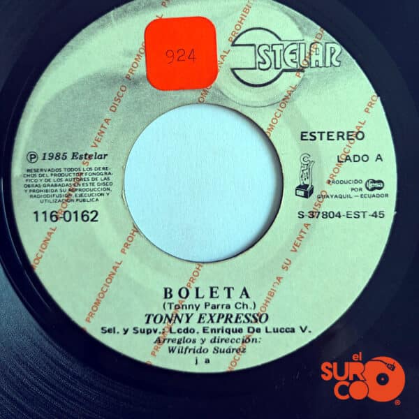 Disco de Vinilo Tonny Expresso - Boleta / Tonny Boleta (Promocional) Vinyl Record