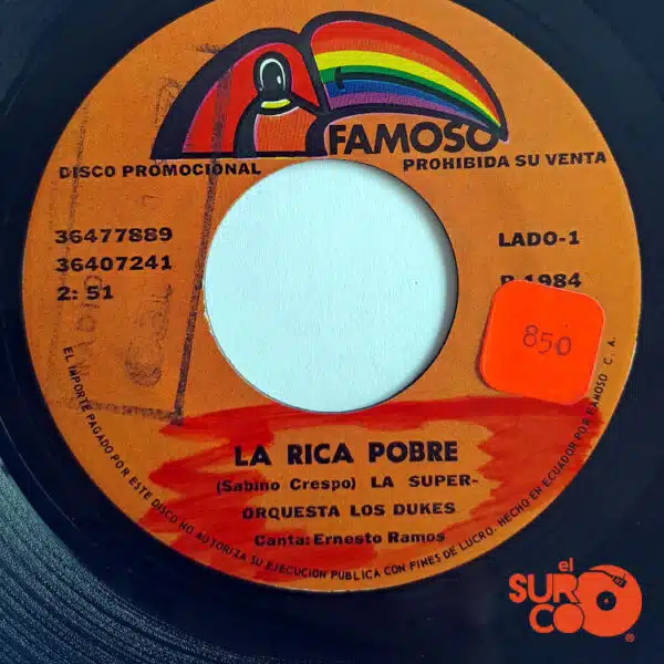 Disco de Vinilo Super Orquesta Los Dukes - La Rica Pobre / Chica Mala Vinyl Record