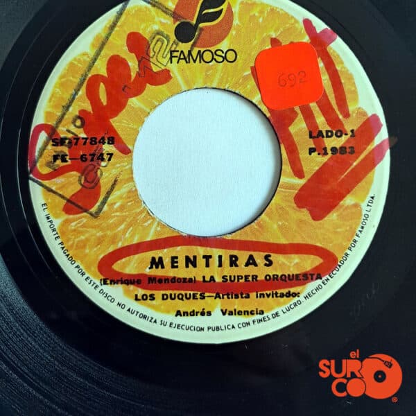 Disco de Vinilo Super Orquesta Los Dukes - Mentiras / Te Vas A Quedar Solita Vinyl Record