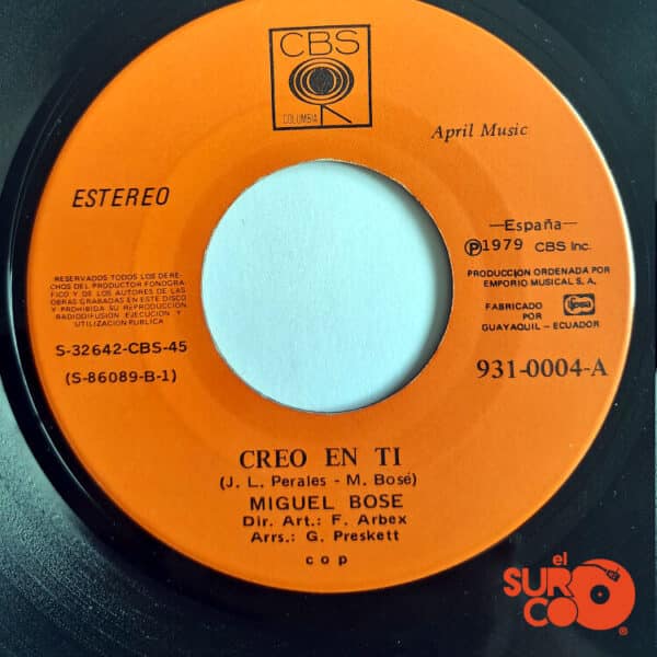 Disco de Vinilo Miguel Bosé - Creo En Ti / Shoot Me In The Back Vinyl Record