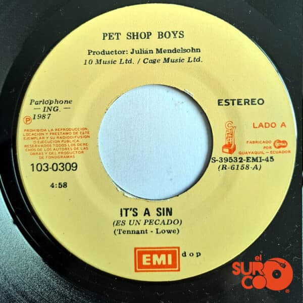 Disco de Vinilo Pet Shop Boys - It’s A Sin / You Know Where You Went Wrong Vinyl Record