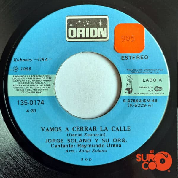 Disco de Vinilo Jorge Solano Y Su Orquesta - Vamos A Cerrar La Calle / Alabándote Vinyl Record