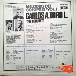 Disco de Vinilo Conjunto De Carlos Toro - Melodías De Cotopaxi Vol 1 Vinyl Record