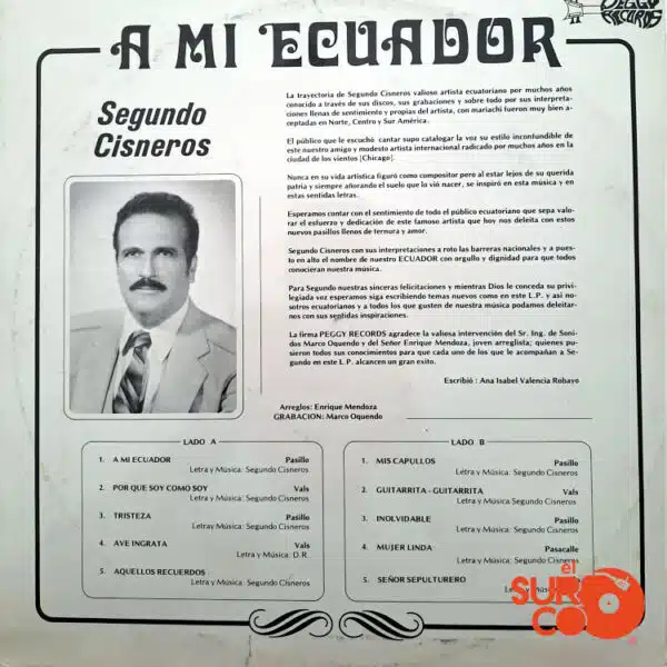 Disco de Vinilo Segundo Cisneros - A Mi Ecuador Vinyl Record