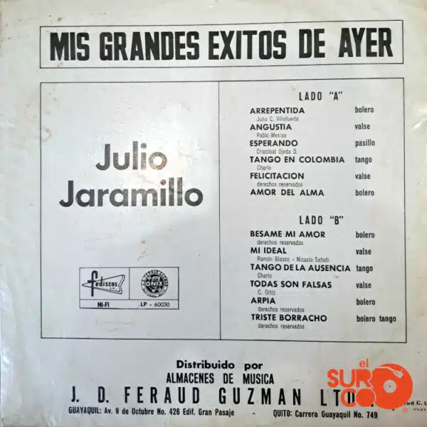 Disco de Vinilo Julio Jaramillo - Mis Grandes Éxitos De Ayer Vinyl Record
