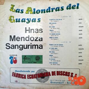 Disco de Vinilo Hermanas Mendoza Sangurima - Las Alondras Del Guayas Vinyl Record