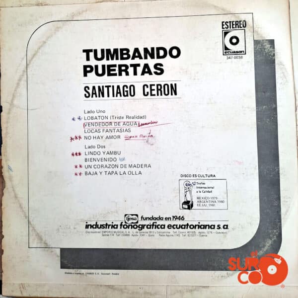 Disco de Vinilo Santiago Cerón - Tumbando Puertas Vinyl Record