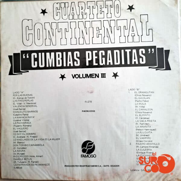 Vinilo Cuarteto Continental - Cumbias Pegaditas Vol. 3 Vinyl