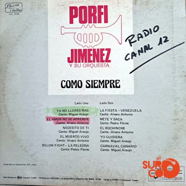 Disco de Vinilo Porfi Jiménez y Su Orquesta - Como Siempre Vinyl Record