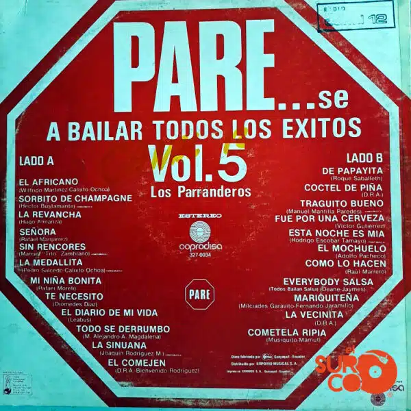 Disco de Vinilo Los Parranderos - Párese a Bailar Todos Los Éxitos Vol 5 Vinyl Record