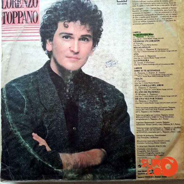 Disco de Vinilo Lorenzo Toppano - Ya No Puedo Más Vinyl Record