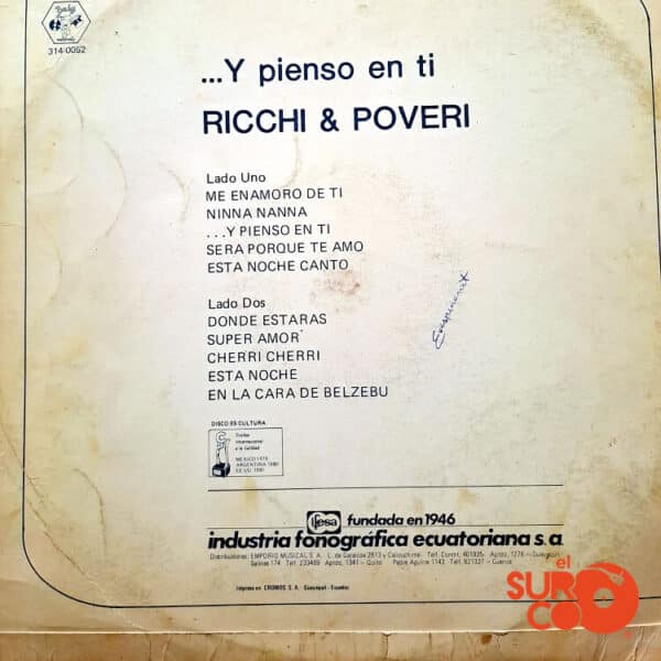 Disco de Vinilo Ricchi & Poveri - Y Pienso En Ti Vinyl Record