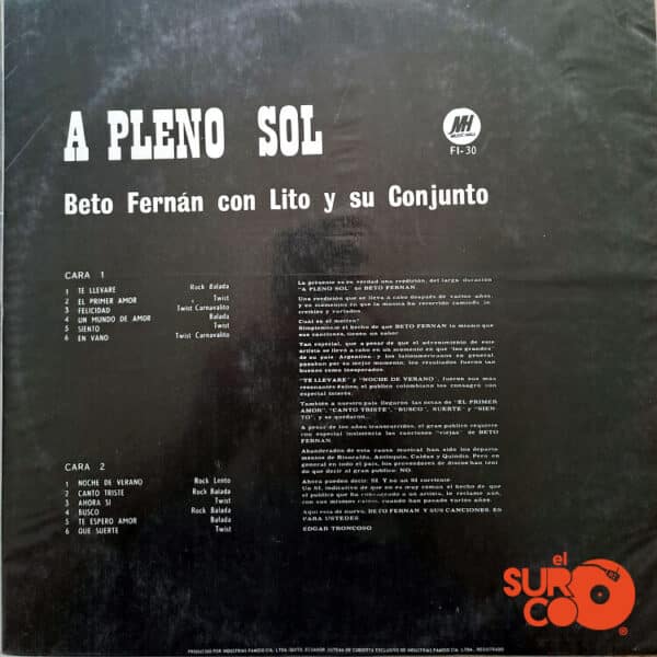 Disco de Vinilo Beto Fernan - A Pleno Sol Vinyl Record