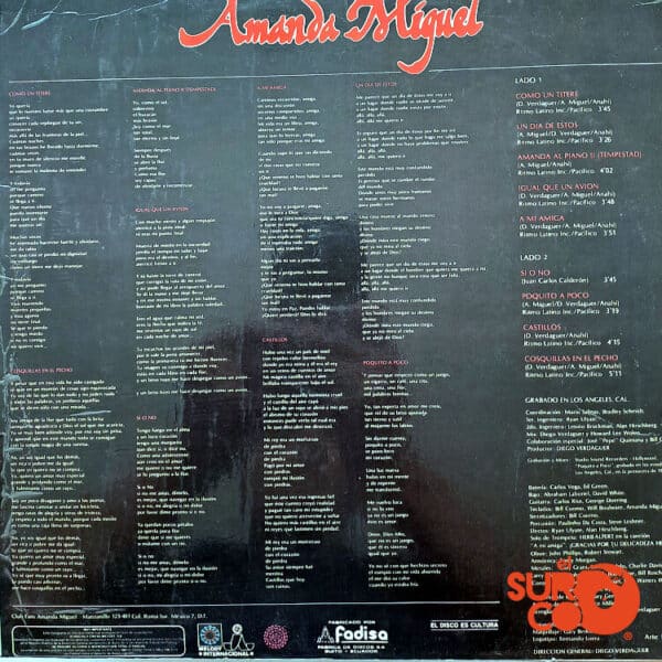 Disco de Vinilo Amanda Miguel - El Sonido Vol 2 Vinyl Record