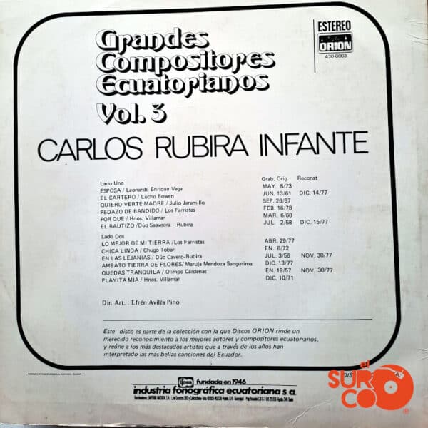 Disco de Vinilo Carlos Rubira Infante - Grandes Compositores Ecuatorianos Vol 3 Vinyl Record