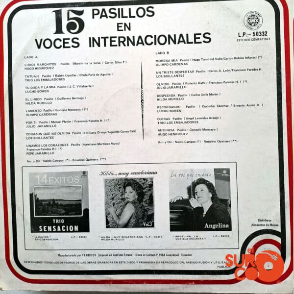 Disco de Vinilo Varios - 15 Pasillos En Voces Internaciones Vinyl Record