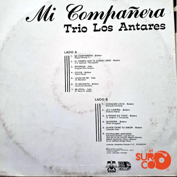 Disco de Vinilo Trío Los Antares - Mi Compañera Vinyl Record