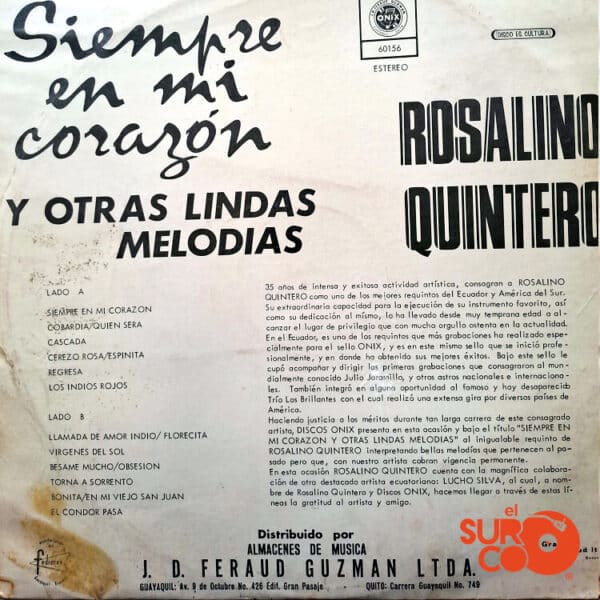 Disco de Vinilo Rosalino Quintero - Siempre En Mi Corazon Y Otras Lindas Melodias Vinyl Record