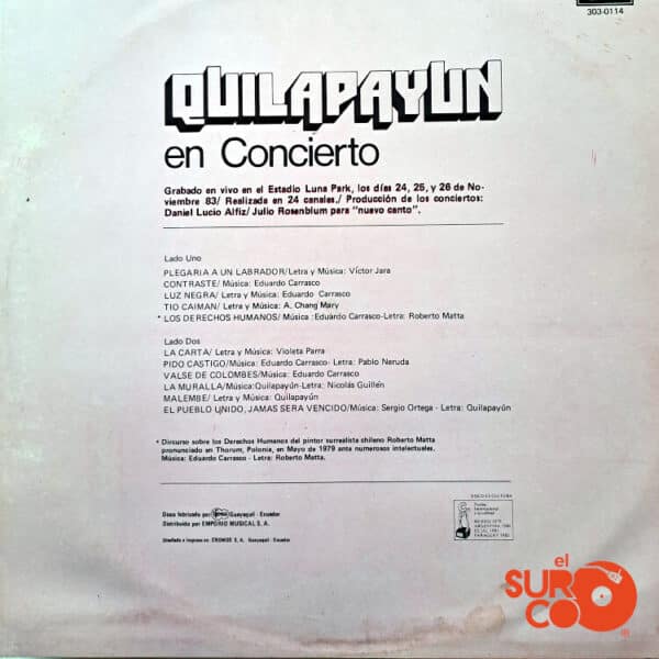 Disco de Vinilo Quilapayun - Vinilo Quilapayun En Concierto Vinyl Record