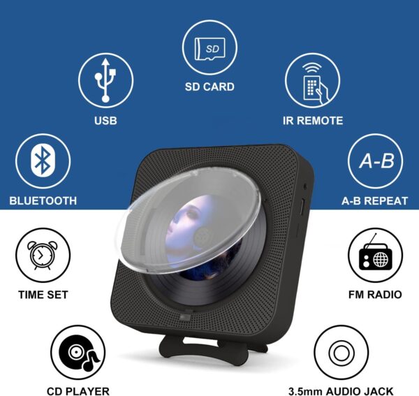 Reproductor de CD con Bluetooth, Radio FM y Control Remoto
